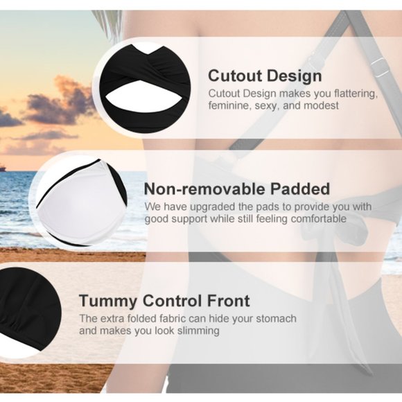 NWT EoMENIE - One Piece Swimsuit Cut Out Swimwear High Waist Monokini - Plus 22W - Picture 9 of 10